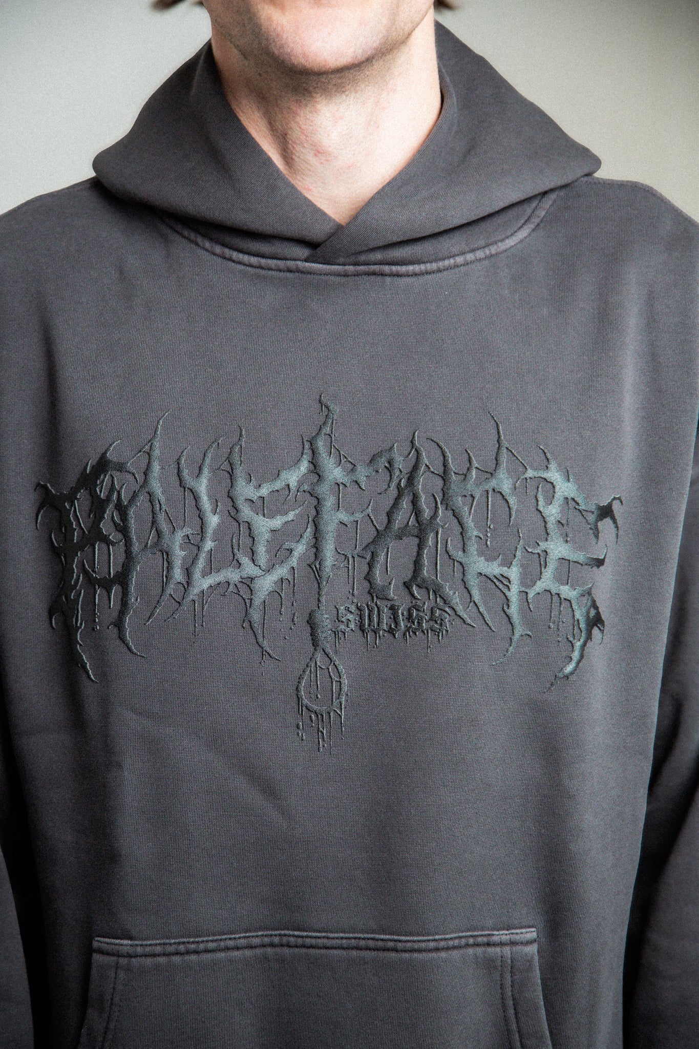 PUFFED BLACK ON BLACK FADED HOODIE