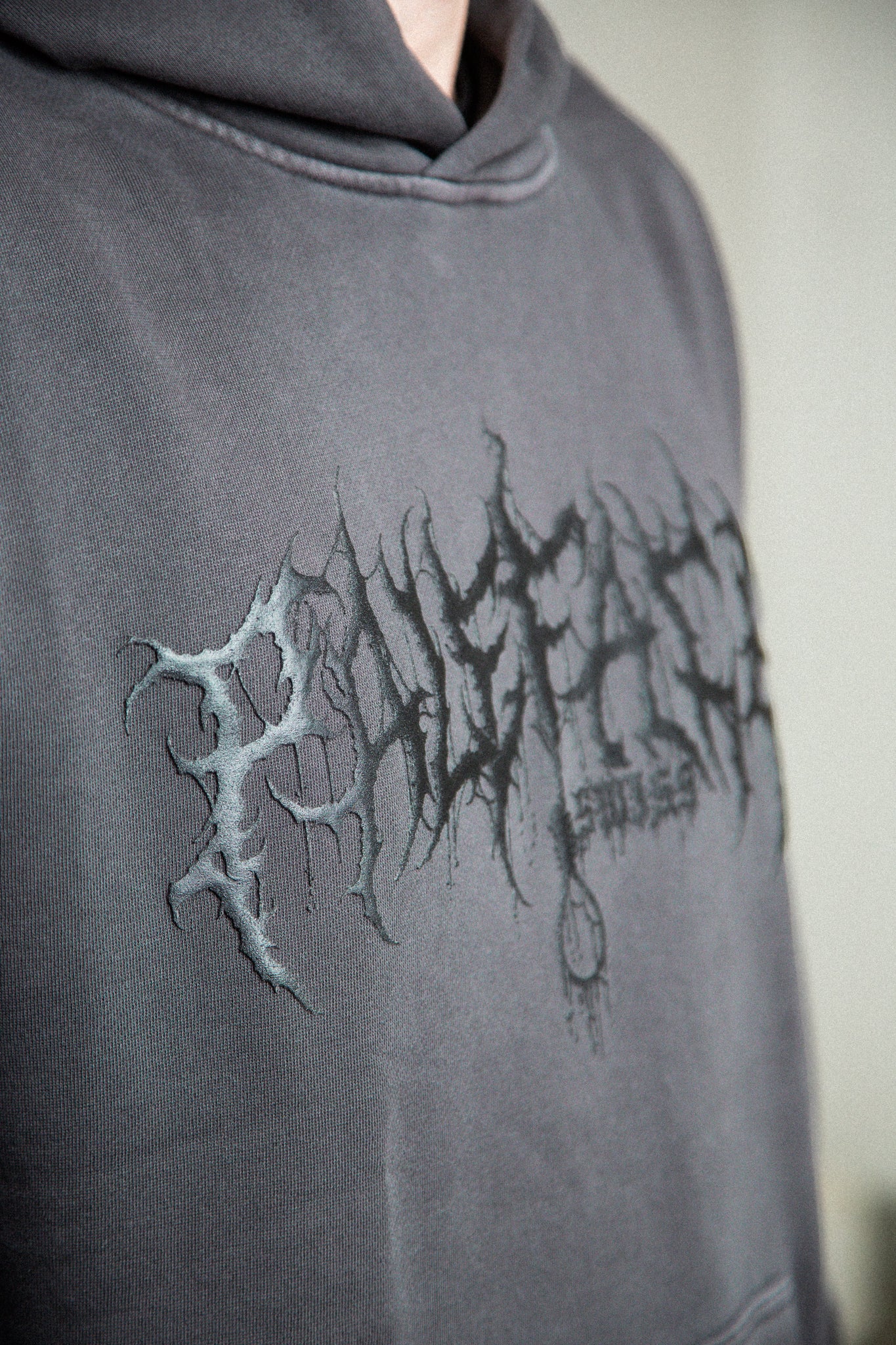 PUFFED BLACK ON BLACK FADED HOODIE